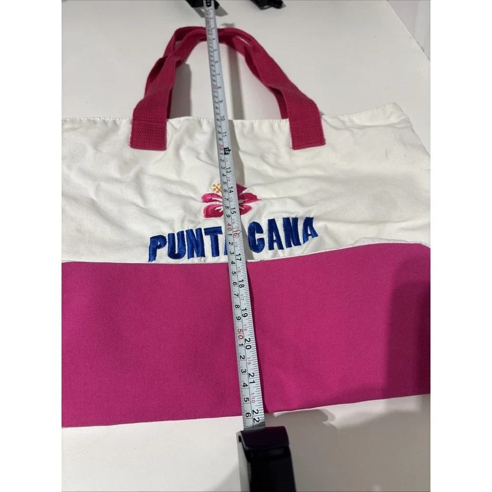 Punta Cana Tropical‎ Canvas Beach Bag Vacation Swim Travel Sunset White/Pink